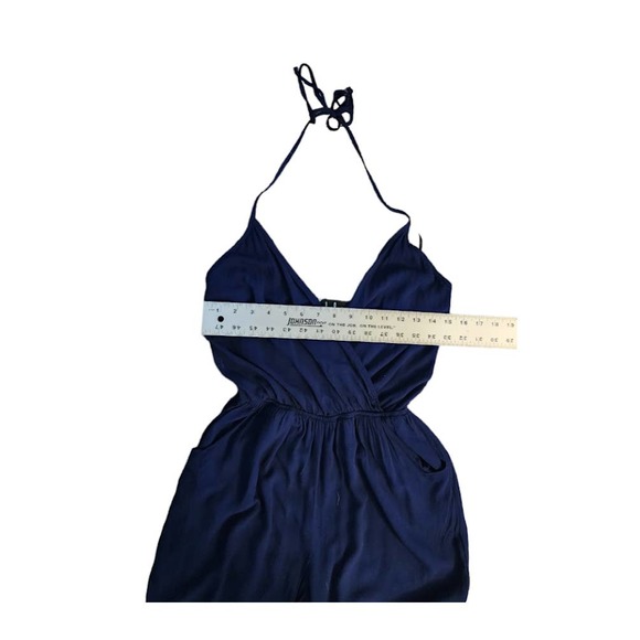 Lulus Blue halter top jumpsuit with pockets and wrap top size medium - Picture 5 of 10